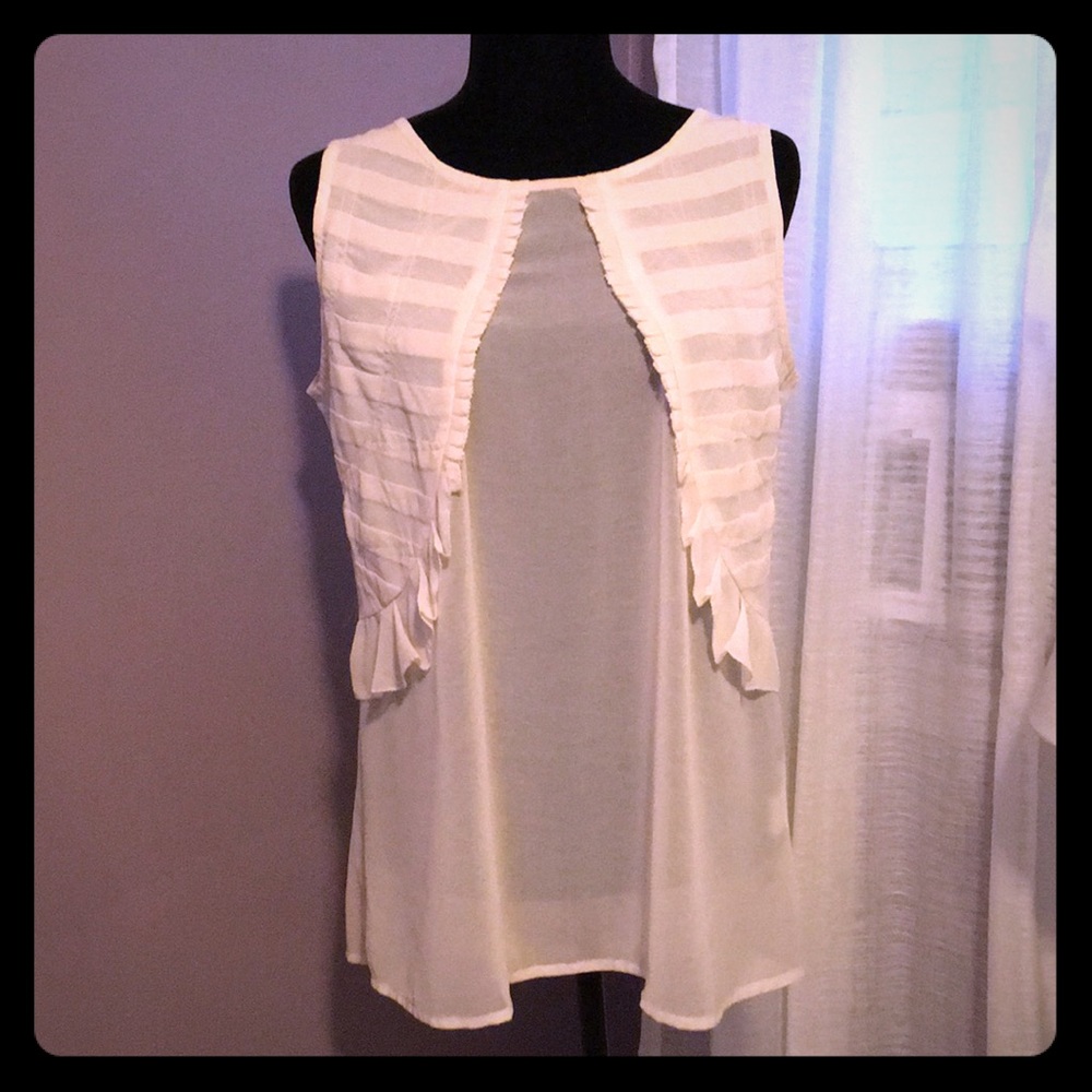 Sheer tank with ruffled front detail